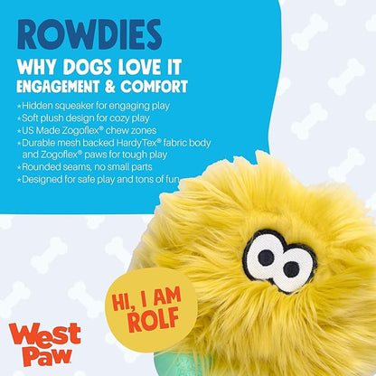 WEST PAW Rowdies Rolf Durable Plush Dog Toy with HardyTex Reinforced Seams Engaging Squeaker with Soft Cuddly Exterior Hand Sewn and Finished in Bozeman Montana for Dogs - Citrus