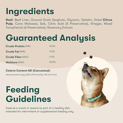 Jinx Beef Bites, Soft Jerky Dog Treats, Bite-Sized Snack, Low-Calorie and Packed with Flavor, Slow-Smoked Real Beef & Liver, No Fillers, 5oz, 6 Pack