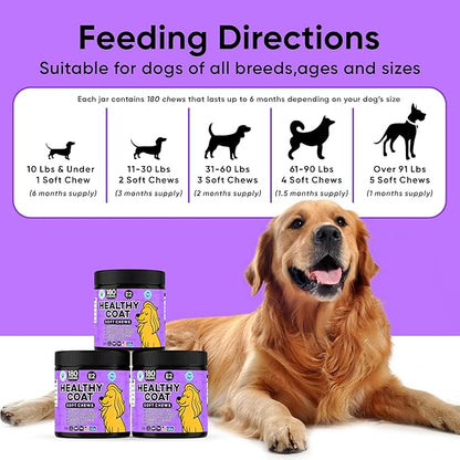 Omega 3 Fish Oil Chews for Dogs – Skin & Coat Supplement for Dog Allergy Chews- Anti Itch for Dogs - Soothes Itchy Skin & Shedding with Salmon - EPA & DHA - Chicken Flavor - 180 Chews for Daily Care