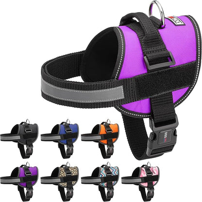 Dogline Dog Harness, Reflective No-Pull Adjustable Vest with Handle for Walking, Training, Breathable, No - Choke Harness for Small, Medium or Large Dogs Room for Patches Girth 22"-28" in Purple