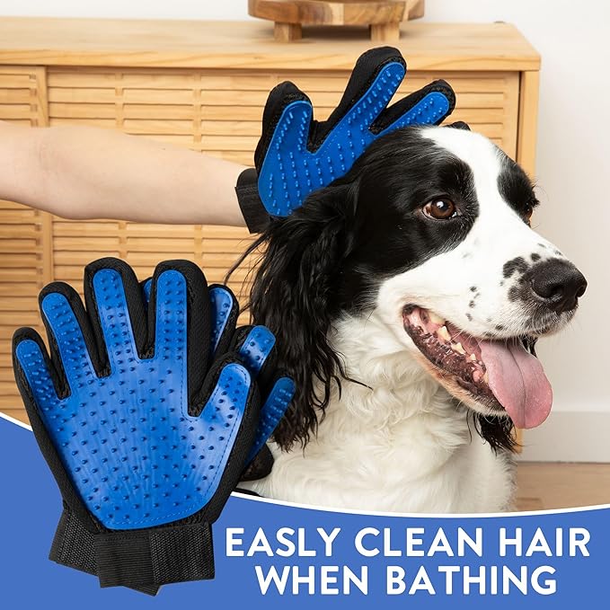 Pet Grooming Gloves – 1 Pair – Deshedding & Bath Massage Mitts for Dogs & Cats – Choose from 5 Colors – Adjustable, Reusable & Easy to Clean (Blue)