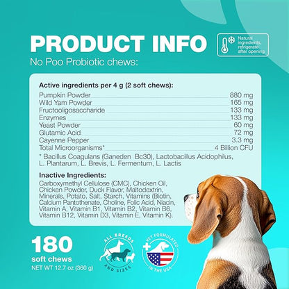 No Poo Chews for Dogs - Coprophagia Deterrent - Dog Probiotics for Digestive Health with Enzymes - Canine Stool Eating Deterrent - Digestive, Dental, Gut & Immune Health Treats - No Poop Eating