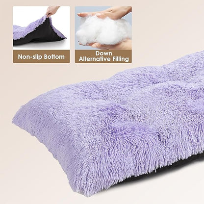 EHEYCIGA Fluffy Dog Crate Bed for Small Dogs, Plush Faux Fur Crate Pad, Calming Anti Anxiety Small Dog Bed, Washable Soft Warm Mat with Non-Slip Bottom, Purple
