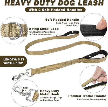 Service Dog Vest and Leash Set,Heavy Duty Tactical Dog Harness with Metal Buckles for Medium Sized Dogs,Adjustable No-Pull Dog Harness with 10 Patches for Training Working Hiking,Brown M