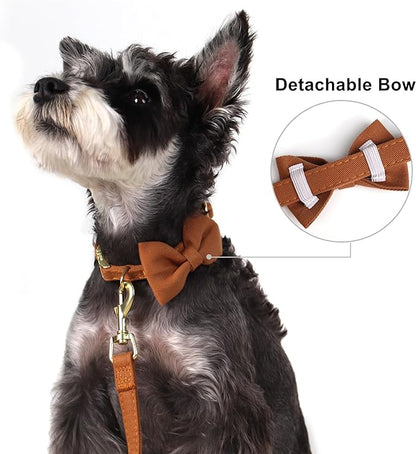 Beirui Adorable Small Dog Harness Collar and Leash Set,Cute Puppy Harness Set with 3 Bows for Small Dogs,Shih Tzu,Dachshund,Adjustable Step-in Vest for Daily Walking,Parties&Holiday Outfits(Brown,S)