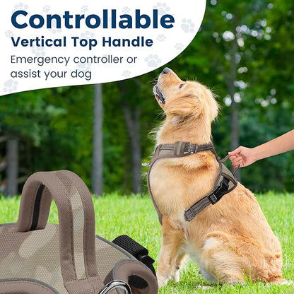 Funfox Dog Harness No Pull, Adjustable Pet Vest Harness, Super Soft Material with Vertical Handle Easy Control, Reflective Night Walking, 2 Leash Clips for Small Sized Dogs, Camo Brown, S