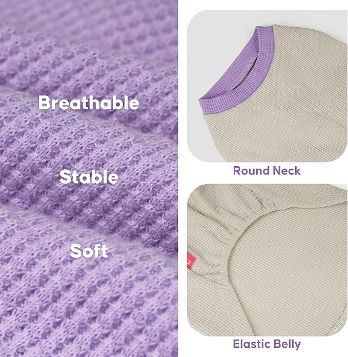 KYEESE 2Pack Dog Shirts Waffle for Small Dogs, Stretchy T-Shirts, Lightweight Tank Top, Sleeveless Vest, Breathable Cat Shirt, Medium, Purple + Grey