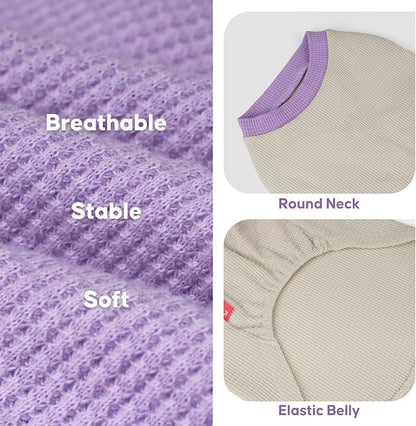KYEESE 2Pack Dog Shirts Waffle for Small Dogs, Stretchy T-Shirts, Lightweight Tank Top, Sleeveless Vest, Breathable Cat Shirt, Medium, Purple + Grey
