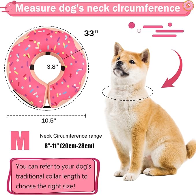 Inflatable Cone Collar for Large Medium Small Dogs, Soft Adjustable Recovery Collar for Dogs Cats,Dog Cone Neck Donut Alternative After Surgery(Pink,Medium