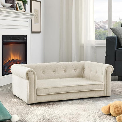 KEIKI 39" Dog Bed for Medium and Large Dogs, Elevated Pet Sofa Bed, Durable Elevated Dog Couch Bed with Legs, Beige