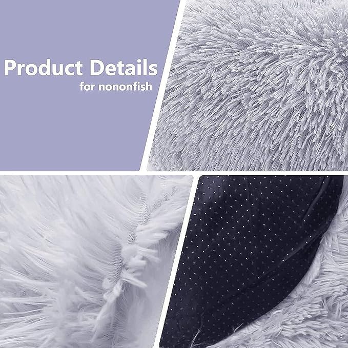 Calming Donut Dogs Beds for Small Dogs Washable,23inch Plush Round Pet Bed for Cozy Sleep,Fluffy Faux Fur Large Cat Bed,Fits up to 25 lbs Pets,Frost Grey