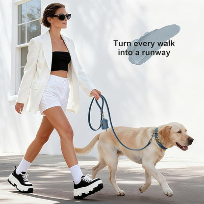 Didog Soft PU Leather Dog Collar, Stylish Quick Released Dog Collar for Large Dogs, Easy Clean Adjustable Pet Collar for Daily Walking, Blue, L Fit 15-23" Neck