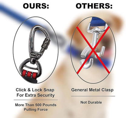 Kruz Dog Leash (Width - 1”, Length - 20 in) Reflective Rope Lead with Soft Silicone Grip, Click & Lock Snap, Durable Nylon Safety Lead with Locking Carabiner Clip & Foam Handle - Blue