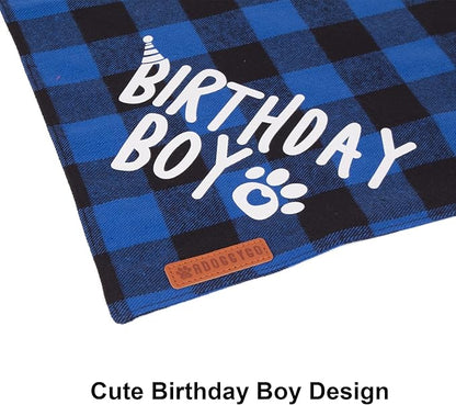 ADOGGYGO Cat Birthday Party Supplies, Birthday Boy Plaid Kitten Bandana, Blue Cat Party Hat with Numbers, Bowtie (Blue)