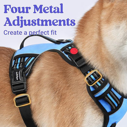 rabbitgoo Dog Harness for Large Dogs, No Pull Pet Harness with Soft Padded Handle, Adjustable Reflective Vest with 3 Buckles, Easy Walking Harness with 2 Leash Clips, Light Blue, XL