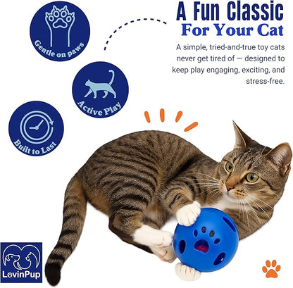 LOVINPUP Large Cat Ball Toy with Bell – Interactive Rolling Design for Active Play – Sturdy Plastic Cat Toy Ball That Stays Visible During Play – Blue 1 Pack for Cats, Kittens, and Small Pets