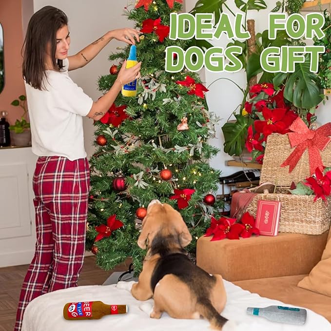 Plush Squeaky Dog Toy - Wine Bottle Shape Interactive Chew Toy for Small/Medium/Large Dogs, Stuffed Funny Dog Toys, Ideal for Indoor Home Play & Outdoor Activities, Puppy Birthday Gift (3 Pack)