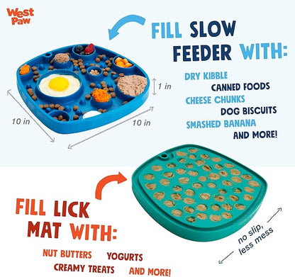 West Paw Seaflex Bubbles Feast Mat – All-in-One, Slow Feeder, Lick Mat – Encourages Foraging & Food Exploration - Engages Picky Eaters & Slow Feeding - Versatile – Easy to Clean, Non-Toxic -Periwinkle