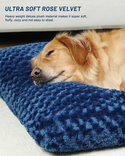 KSIIA Washable Dog Bed Comfy Dog Crate Pad Deluxe Plush Pet Bed Non-Slip Kennel Pad for Jumbo Dogs, 47" x 29", Blue