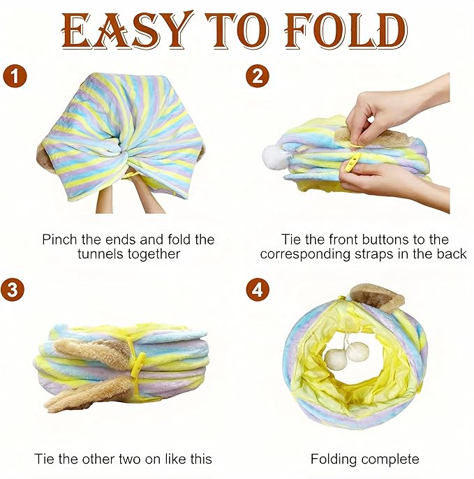 Cat Tunnel, 45" Cats Toys Collapsible Tunnel Straight Tube with a Fun Ball and 2 Holes, for Rabbits, Kittens, Ferrets, Puppy, Diameter 9.8 Inch