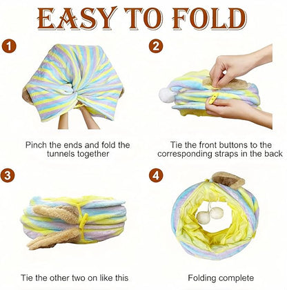 Cat Tunnel, 45" Cats Toys Collapsible Tunnel Straight Tube with a Fun Ball and 2 Holes, for Rabbits, Kittens, Ferrets, Puppy, Diameter 9.8 Inch