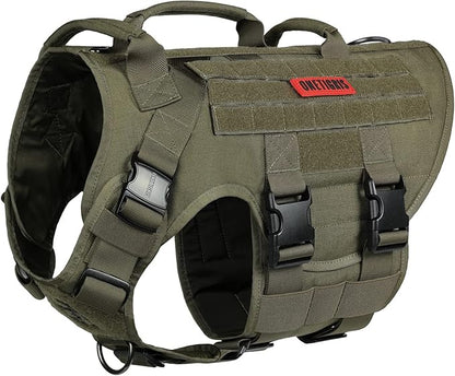 OneTigris Large Tactical Dog Harness, No Pulling Adjustable Dog Vest Harness, Heavy Duty Dog Harness with Handle, Large Hook and Loop Panels for Patch(Range Green,S)