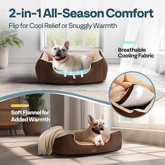 Orthopedic Medium Sized Dog Bed with Removable Washable Cover, Waterproof & Non-Slip Base, Cat Couch Sofa, Comfortable Pet Bed with Cooling/Warming, Dual-Layer Interior Padding, 28 Inch