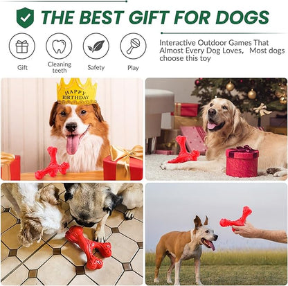 CVALIN Dog Chew Toys for Aggressive Chewers Large Breed,Indestructible Bones Toy，Durable Cleaning Toothbrush Natural Rubber Dog Toys… (Red)