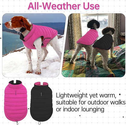 Lelepet Reversible Dog Coat Waterproof Dog Jacket Windproof Puffer Vest for Winter Warm Lightweight Coats for Large Dogs Adjustbale Hook & Loop Pet Apparel with Leash Hole, Pitbull, Rose Red, XL