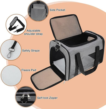 RENEWREVITAL Pet Carrier, Breathable Mesh Design, Soft Cat Carrier with Shoulder Strap, Comfortable Travel Solution, Grey