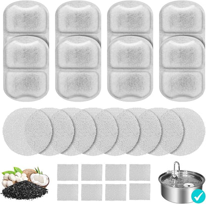 Dog Water Fountain Filter, 8 Pack Pet Fountain Filters Cat Water Fountain Filters Replacement for 7L/230oz/1.8G Stainless Steel Dog Fountain,Replacement Filters and Sponges