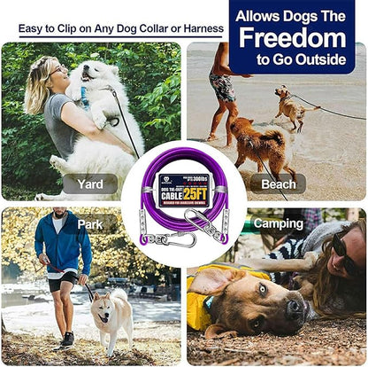 Tie Out Cable for Dogs Up to 300lbs,25ft Extra Strong 1000lbs Break Strength Tie-Out Tether Trolley Training Lead,Dog Run Cable for Yard Garden Park Camping Outside (Purple, 300lbs 25ft)