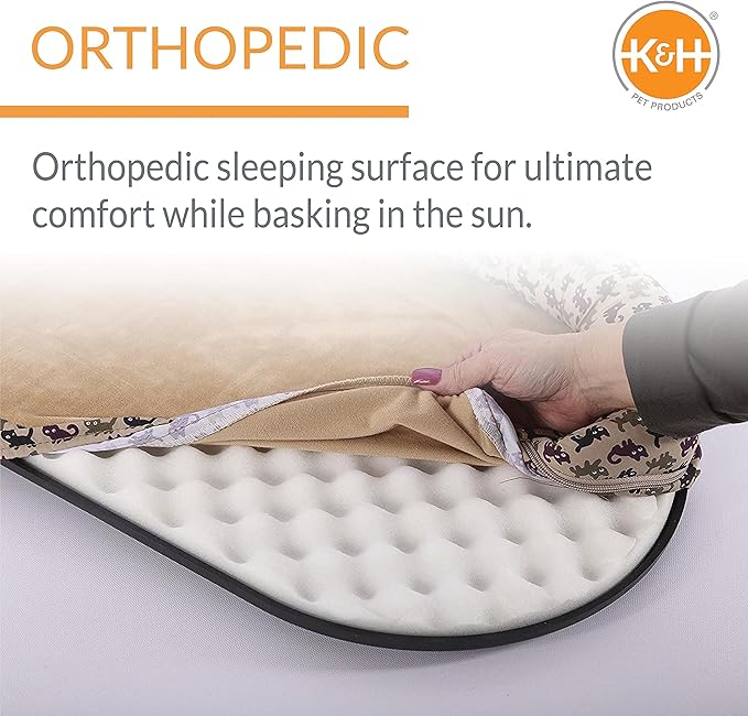 K&H Pet Products Bolster Kitty Sill Cat Window Perch Bed for Large Cats, Orthopedic Window Hammock Holds 40 lbs, Washable Cover, Indoor Windowsill Furniture Bed Seat - Tan/Kitty Unheated 14 X 24in