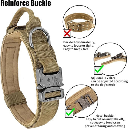 Tactical Dog Collar - Military Dog Collar, Adjustable Heavy Duty Metal Buckle Nylon with Control Handle for Small Medium Large Dogs (Brown, M)