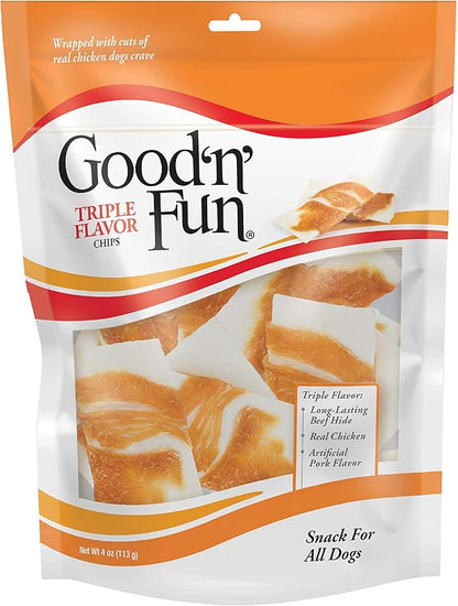 Good'n'Fun Triple Flavor Rawhide Chips with Real Chicken ,4 Ounce (Pack of 12)
