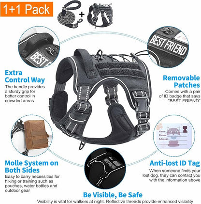 Beebiepet Heavy Duty Tactical Dog Harness for Small Dogs, No Pull Adjustable Pet Harness Reflective Service Training Easy Control Pet Vest Military K9 Working Dog Harnesses- Small, Black
