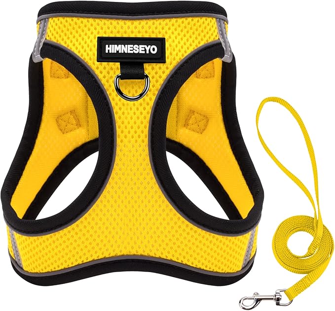Dog Harness and Leash Set, Dog Harness for Dogs No Pull, No-Chock Step-in Reflective Breathable Lightweight Easy Walk Vest Harnesses with Safety Buckle for Small Medium Dogs, Cats (Yellow, XXS)
