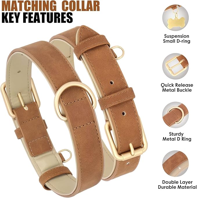 Beirui Soft Padded PU Leather Dog Collar and Leash Set, Durable Dog Leash and Collar Set with Metal Buckle, Breathable Pet Collars with 4FT Leash for Large Dogs(Brown, Neck 16-21")