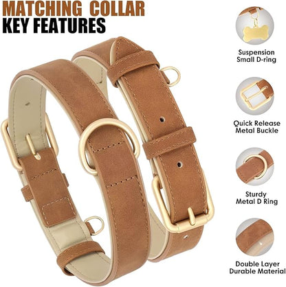 Beirui Soft Padded PU Leather Dog Collar and Leash Set, Durable Dog Leash and Collar Set with Metal Buckle, Breathable Pet Collars with 4FT Leash for Large Dogs(Brown, Neck 16-21")