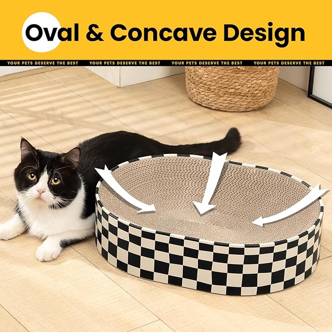Conlun Cat Scratcher Cardboard,2 in 1 Oval Cat Scratch Pad Bowl for Indoor Kitty Grinding Claw,Round Kittens Scratching Board Corrugated Lounge Pet Beds&Furniture Protector for Sofas