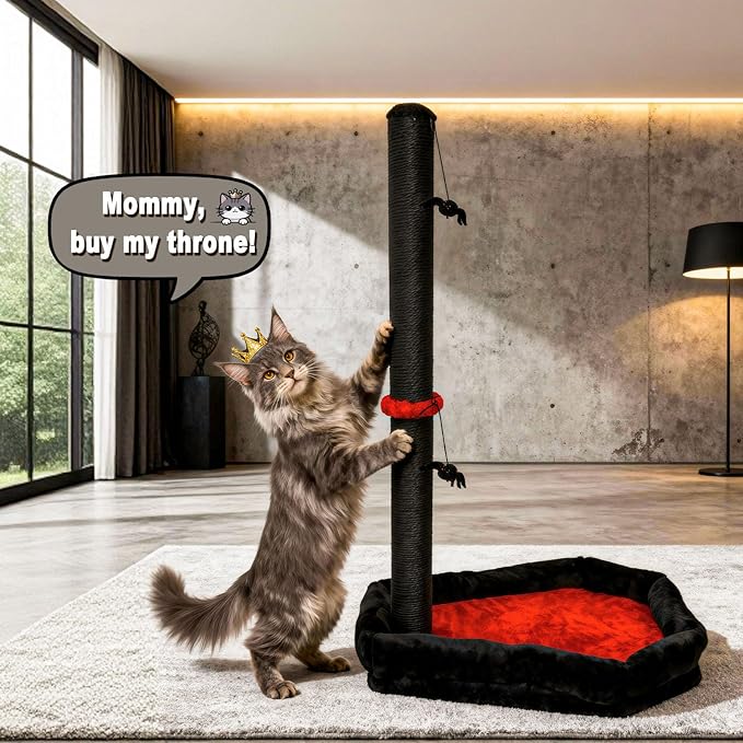 VIEFIN Gothic Cat Scratching Post with Bed, 34" Tall Cat Scratcher for Indoor Cats - Modern Sisal Scratch Post with Spider Dangling Toys for Kittens and Adult Cats
