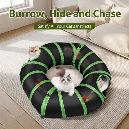 Interactive Cat Toy with Motorized Ball & Collapsible Tunnel - Fast Rolling Motion-Activated, Hide & Seek Puzzle Game for Indoor Adult Cats & Kittens, Stimulating Hunting Self Play Boredom Buster