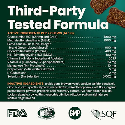 VetriScience Ultimate Strength Hip & Joint Supplement for Dogs, GlycoFlex Plus – MSM, Chondroitin & Green-Lipped Mussel Chews for Mobility, Flexibility, Comfort & Support, Peanut Butter Flavor 120 Cnt