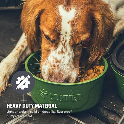 GUNNER Dog Bowl with Spill-Proof Travel Lid – 7.5" x 3.75", 1.3 lb, 7-Cup Capacity, BPA-Free, Rust-Proof, Shock-Resistant, Stackable, Dishwasher Safe, Leak-Resistant Nesting Lid – Green