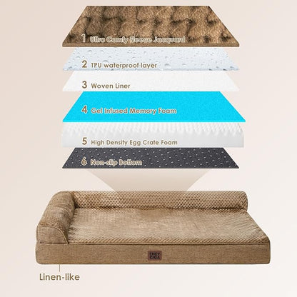 EHEYCIGA Orthopedic Dog Bed Medium Size Dogs, Memory Foam Dog Bed with Washable Removable Cover, Waterproof Pet Sofa Couch for Crate with Nonskid Bottom, 30x20x6, Camel