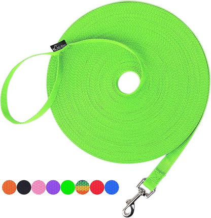Hi Kiss Dog/Puppy Obedience Recall Training Agility Lead - 15ft 20ft 30ft 50ft 100ft Training Leash - Great for Training, Play, Camping, or Backyard (15 Feet, Green)