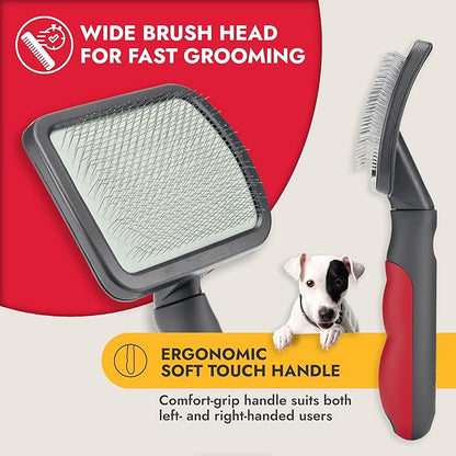 KONG Large Slicker Brush – Removes Loose Hair, Reduces Shedding, Comfortable Non-Slip Grip, Long Metal Pins, for Medium to Large Dogs with Medium to Long Coats, Red/Gray