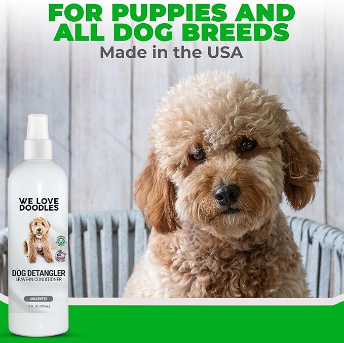 We Love Doodles Dog Detangler Spray - Leave-in Conditioner for Dogs - Dog Detangling Spray - Dematting Spray for Dogs - Tangle Remover - Made in The USA (Unscented Hypoallergenic)