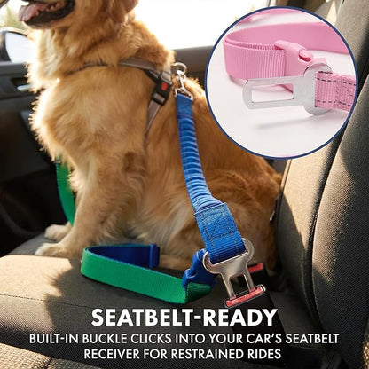 Spark Paws Handsfree Dog Leash – Shock Absorbing Waist Bungee Lead for Running, Car Seatbelt Clip & Poop Bag Set, Heavy Duty Tactical Lead for Medium, Large & X-Large Breeds - Pink