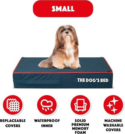 The Dog’s Bed Orthopedic Memory Foam Dog Bed, Small Blue/Red, Pain Relief for Arthritis, Hip & Elbow Dysplasia, Post Surgery, Lameness, Supportive, Waterproof Washable Cover, Veterinary Approved